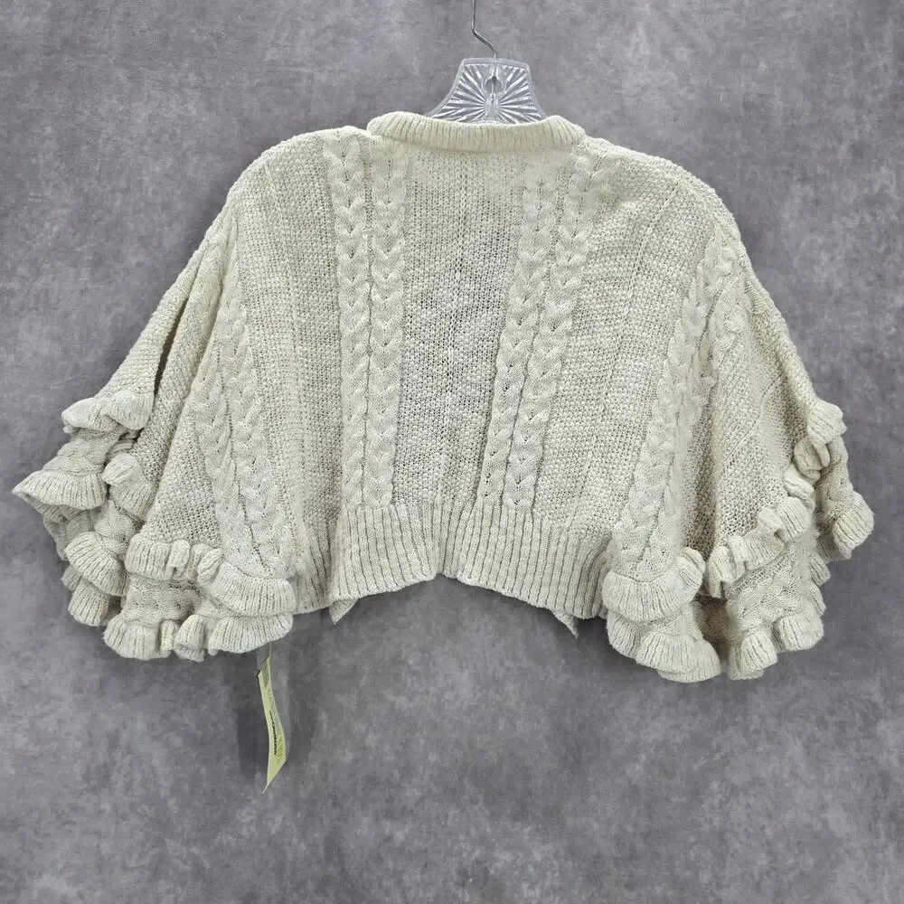 Oshkosh B'Gosh Vintage Knit White Ruffle Poncho Cape Sweater Girls Toddle‎ 3T